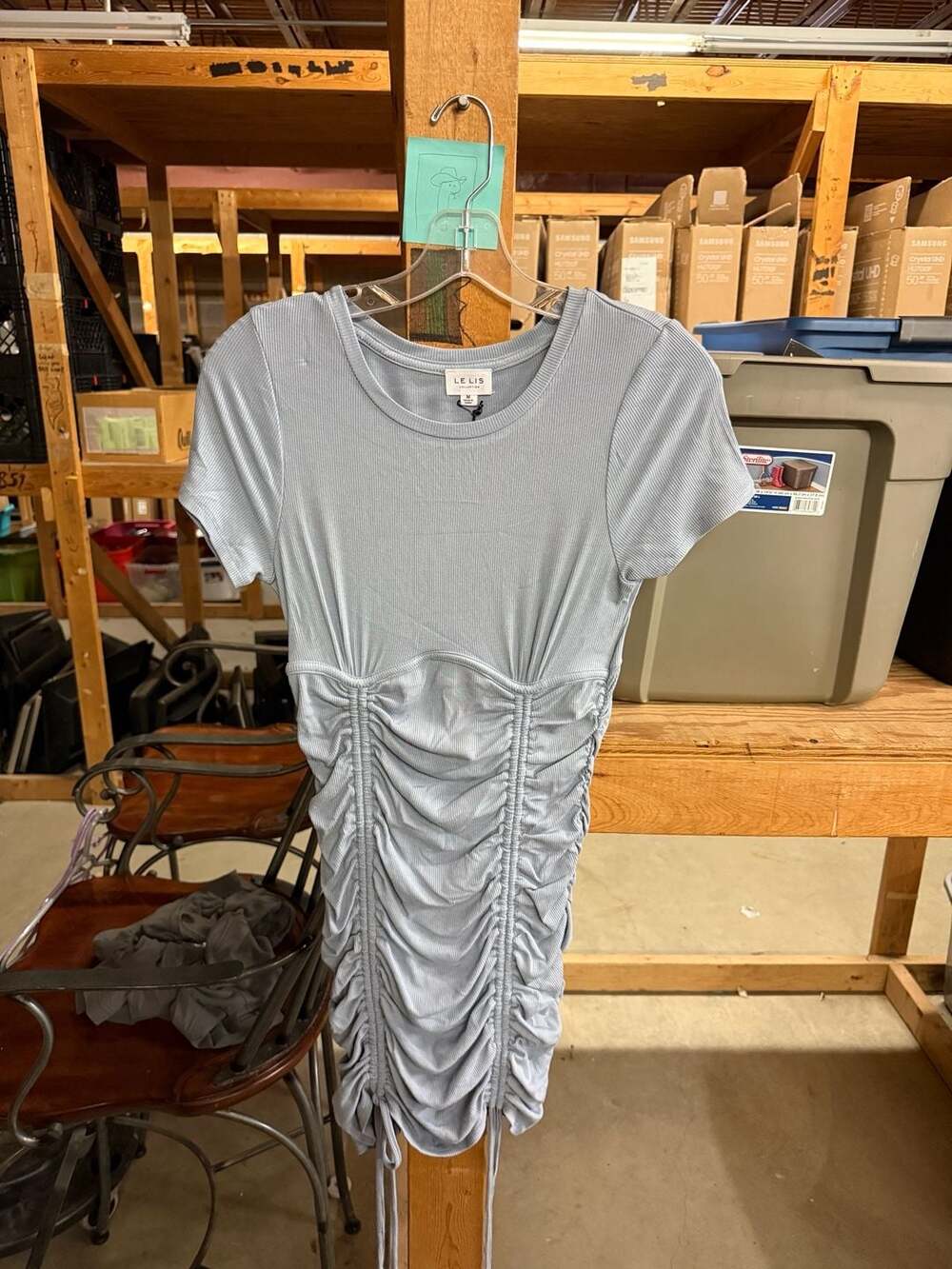 Le Lis Ruched Mini Dress Size M Light Blue Short Sleeve